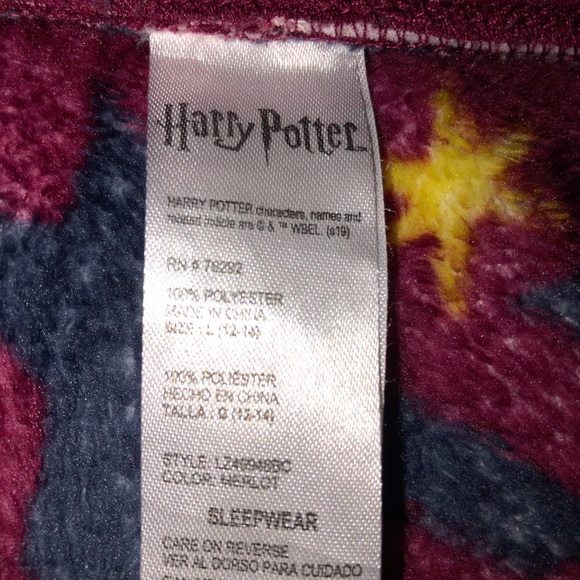 HARRY POTTER Owls Hedwig Logo Soft Fleece Pajama Bottom Pants Sz L 12/14 Maroon - Picture 5 of 6